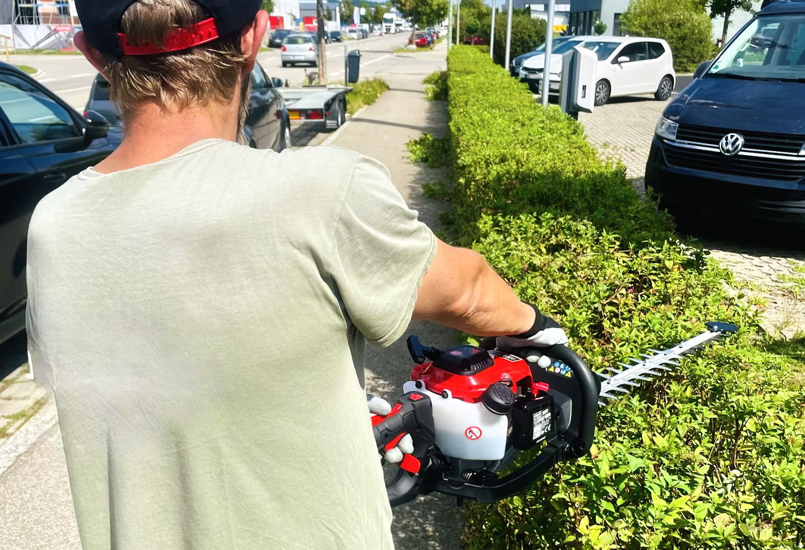 Heckenschnitt bei der Pflege einer Außenanlage